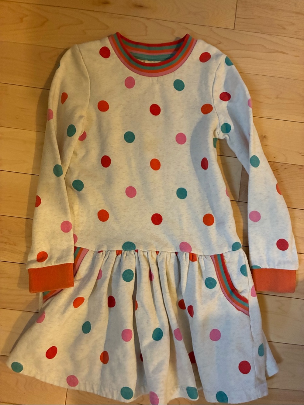 Mini Boden Cream Polka Dot Long Sleeve Dress 7/8 EUC